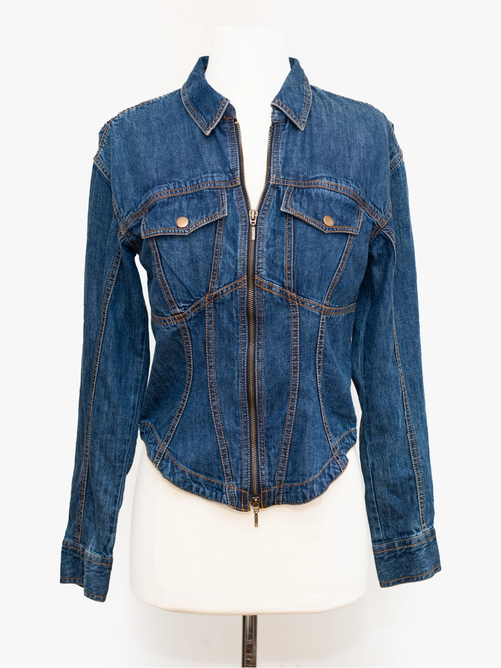 Pilcro Fitted Blue Denim Corset Shirt